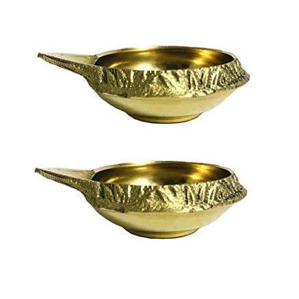 Aport Home phareLamp Presents 2 Pcs Golden Brass Kuber Diya Dia Oil Lamp for Puja Decoration Lightning #A050