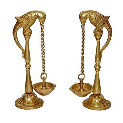 Aport Home phareLamp Presents Brass Pair of Parrot Design Bird Diya | Oil Lamp | Puja Item #A071