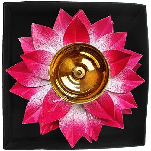 Aport Home phareLamp Presents Brass Lotus Shape Diya Lamp for Pooja (Pink, 5 Inch) #A073