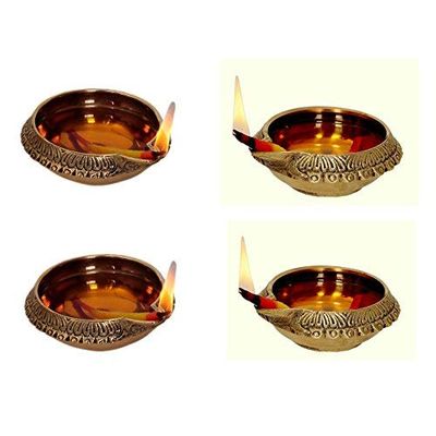Aport Home phareLamp Presents Handmade Indian Puja Brass Oil Lamp Deepak Engraved Design Diya - 3 Inch (Set of 4) (Height: 1.2 Inch) #A093