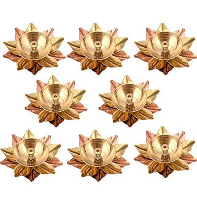 Aport Home phareLamp Presents Set of 8 Brass Diya for Puja Oil Lamp Lotus Shape - Deepak for Pooja Diwali Decoration Items (Gold_3 X 3 X 1.5 Inch) #A084