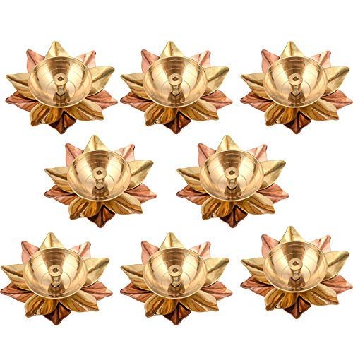 Aport Home phareLamp Presents Set of 8 Brass Diya for Puja Oil Lamp Lotus Shape - Deepak for Pooja Diwali Decoration Items (Gold_3 X 3 X 1.5 Inch) #A084