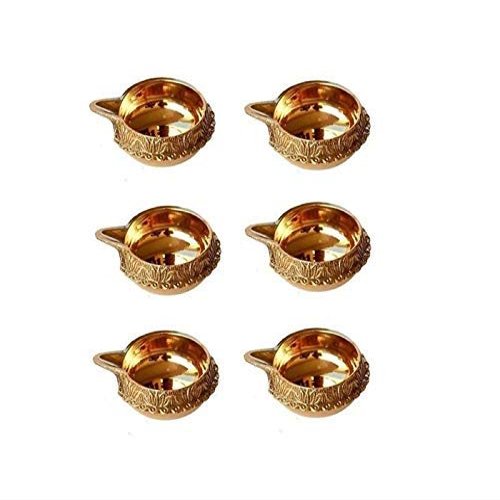 Aport Home phareLamp Presents Handmade Indian Puja Brass Diya for Diwali (Set of 6) Lamp Engraved Design Kuber Diya for Deepawali - 2.5 Inch #A195