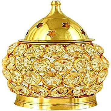 Aport Home phareLamp Presents Akhand Diya Decorative Brass Oval Shaped Crystal Oil Lamp Tea Light Holder Lantern #A011