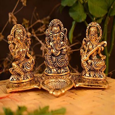 Aport Home phareLamp Presents Lakshmi Ganesha Saraswati with Diya Diwali Statue Idol - Puja Deepak- Showpiece Oil Lamp Diya Decoration #A173