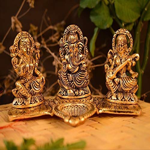 Aport Home phareLamp Presents Lakshmi Ganesha Saraswati with Diya Diwali Statue Idol - Puja Deepak- Showpiece Oil Lamp Diya Decoration #A173