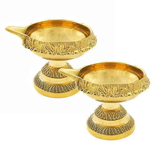 phareLamp Presents Brass Diwali Kuber Deepak Diya On Stand, Oil Lamp for Home Decoration, Pooja and Diwali, Big Size (Pack of 2) #A086