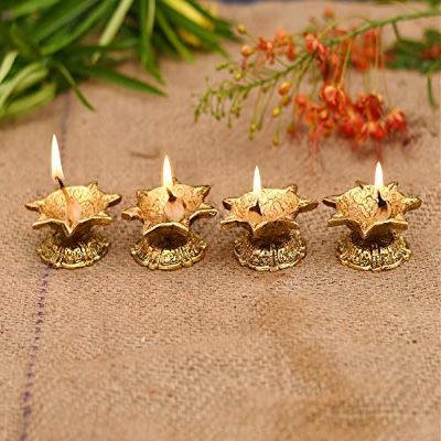 phareLamp Presents Diwali Decoration Home Temple Metal Diya Oil Lamp for Pooja, Standard, Golden -Set of 4#A184