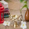 Aport Home phareLamp Presents Brass Panch Aarti Diya Oil Lamp Handheld Pancharti Jyoti Deepak Stand As Puja Accessaries (21.5X15X9 cm, Golden) #A207 view 1