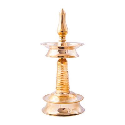 Aport Home phareLamp Presents Pure Brass Original Traditional South Fancy Kerela Samay Diya Oil Diwali Puja Lamp, Nilavilakku Golden Nilavilakku Height (6.5 Inch) #A194