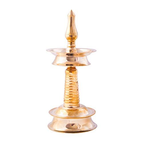 Aport Home phareLamp Presents Pure Brass Original Traditional South Fancy Kerela Samay Diya Oil Diwali Puja Lamp, Nilavilakku Golden Nilavilakku Height (6.5 Inch) #A194