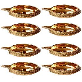 Aport Home phareLamp Presents Handmade Indian Puja Brass Diya for Diwali (Set of 8) Lamp Engraved Design Kuber Diya for Deepawali - 2.5 Inch #A232
