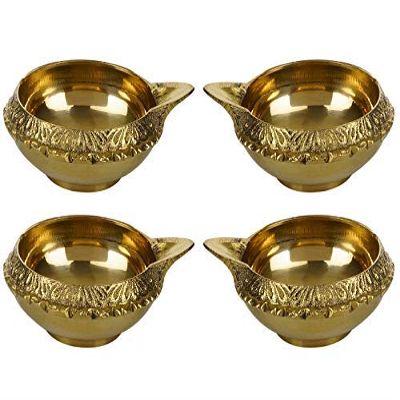 phareLamp Presents Brass Small Kuber Diya Oil Lamp for Pooja, Home Decor (5 cm Height, Pack of 4) #A111
