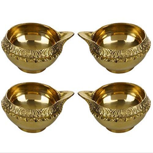 phareLamp Presents Brass Small Kuber Diya Oil Lamp for Pooja, Home Decor (5 cm Height, Pack of 4) #A111