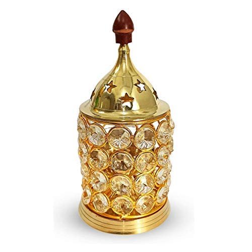 Aport Home phareLamp Presents Collection Brass Akhand Jyot Diya with Decorative Crystals Oil Lamp Lantern for Diwali, Puja and Festival Decoration(Size: 19X8X8 cm) #A008