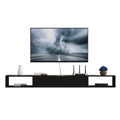 WANGPP Floating TV Stand Cabinet,Wall Mounted Shelf Decorative TV Storage Unit, Media Entertainment Center Home Furniture for Living Room Bedroom (Color : Black, Size : 120x20x18.2cm)