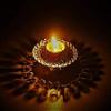 Aport Home phareLamp Presents Akhand Diya Decorative Brass & Crystal Oil Lamp Tea Light Holder Lantern, 6 Inches Wide Umbrella Shaped Diya Lantern (Gold and White) #A032 view 2