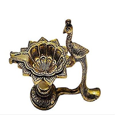 Aport Home phareLamp Presents Brass Table Puja Diya with Peacock Design Handle #A102