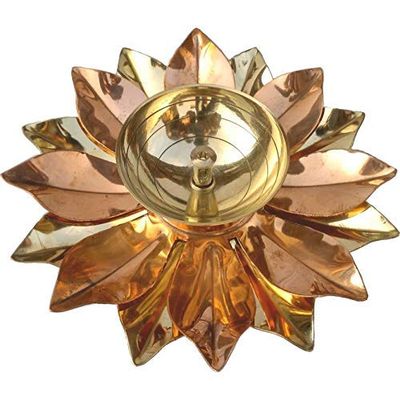 Aport Home phareLamp Presents Brass Flower Design Akhand Diya Oil Lamp for Worship (Multicolour) #A040