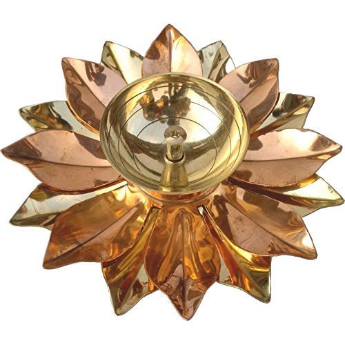 Aport Home phareLamp Presents Brass Flower Design Akhand Diya Oil Lamp for Worship (Multicolour) #A040
