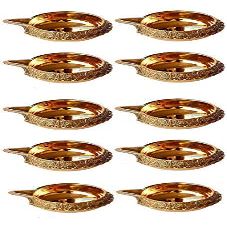 Aport Home phareLamp Presents 10 Brass Golden (Size 2.5 Inch) Handmade Indian Puja for Diwali Lamp Engraved Design Kuber Diya for Deepawali #A225