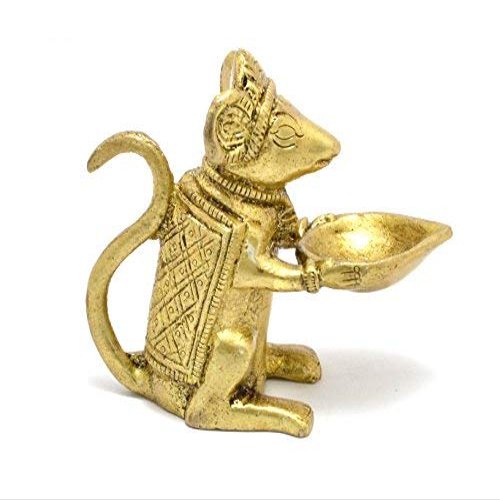phareLamp Presents Brass Home Decor Ganesha'S Mouse Holding Oil Lamp Diya (Golden, 1.5 X 3.5 X 3 Inch) #A156