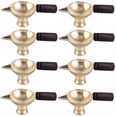 phareLamp Presents Puja Diya for Home - Set of 8 - Handmade Indian Brass Oil Puja Lamp - Diya for Pooja Room Decoration Tea Lights Candle - 4" X 2" X 1" #A263