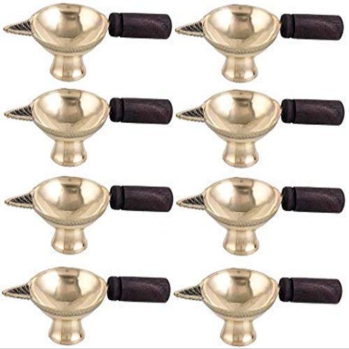 phareLamp Presents Puja Diya for Home - Set of 8 - Handmade Indian Brass Oil Puja Lamp - Diya for Pooja Room Decoration Tea Lights Candle - 4" X 2" X 1" #A263