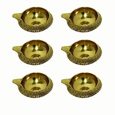Aport Home phareLamp Presents Traditional Brass Kubera Vilakku/Traditional Puja Diya Lamp/Pooja Item - Set of 6 Diya Lamps #A124