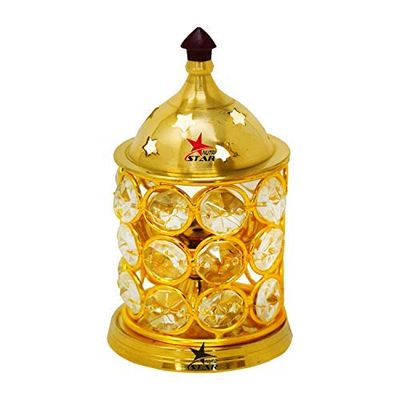 Aport Home phareLamp Presents Crystal Diya | Brass Akhand Crystal Oil Lamp Diya | Tea Light Holder Lantern for Diwali Gift Height 5 Inch #A130