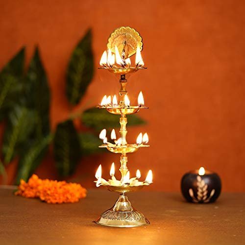 phareLamp Presents Premium Handmade Indian Brass Panch Mahal Diya Lamp Engraved 4 in 1 Adjustable Dia- 10.50 in #A143