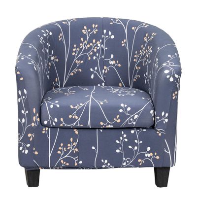 CRFATOP 2 Piece Club Chair Slipcover - Velvet Tub Chair Armchair Cover - Soft Printed Round Barrel Chair Cover with Elastic Bottom for Bar Counter Living Room, 55