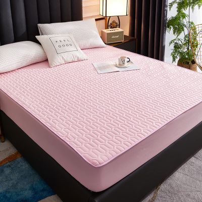 CFYCYHDZHT Queen Fitted Sheet,Kids Thick Quilted Waterproof Mattress Protector, Solid Color Urinary Bed Sheets Pillowcase for The Elderly Children's Room,Pink 1,90200cm (3pcs)
