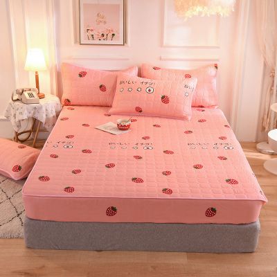 CFYCYHDZHT Bedding Fitted Sheet,Cotton Quilted Warm and Non-Slip Box Spring Bed Mattress Topper,Boy and Girl Bedroom Cartoon Print Bodyguard Hat,Strawberry,90200cm