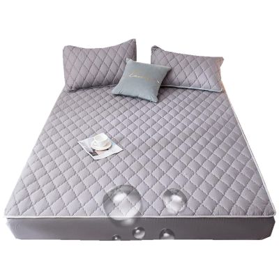 CFYCYHDZHT Bedding Fitted Sheet Deep,Kids Thick Quilted Waterproof Mattress Protector, Solid Color Urinary Bed Sheets Pillowcase for The Elderly Children's Room,Grey,150200cm (3pcs)