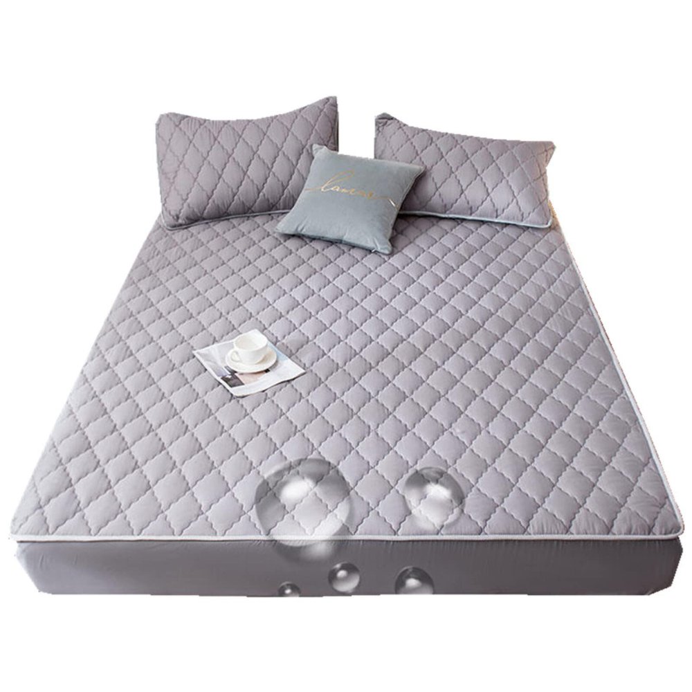 CFYCYHDZHT Bedding Fitted Sheet Deep,Kids Thick Quilted Waterproof Mattress Protector, Solid Color Urinary Bed Sheets Pillowcase for The Elderly Children's Room,Grey,150200cm (3pcs)
