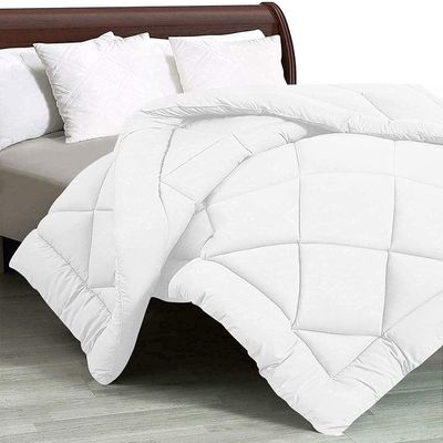 100% Long Staple Cotton Box Stitched Comforters Duvet Insert - White Quilted Comforters for King Size Bed 500 GSM Fill , 4 Corner Tabs Goose Down Lightweight Single Comforter for Bedding