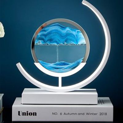 XBAOMING Hourglass Art, Half-Moon Shape Luminous Quicksand Painting3d360 Rotating Quicksand Lighting Home Decoration Romantic Gift,A