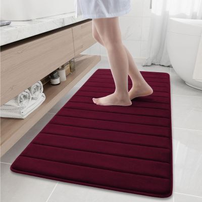 Buganda Memory Foam Bath Mat, 60" x 24", Ultra Soft and Non-Slip Bathroom Rugs, Water Absorbent and Machine Washable Bath Rug Runner for Bathroom, Shower, and Tub, Burgundy