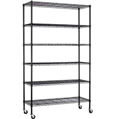 BLKMTY 6-Tier Wire Shelving Unit, Adjustable Storage Shelves, Heavy Duty Storage Rack with Wheels, Metal Wire Shelf for Garage Basement Steel Racks, 2100lbs Capacity, 48"x18"x82", Black