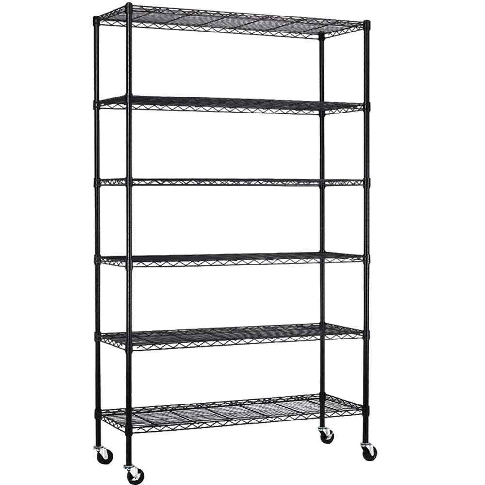 BLKMTY 6-Tier Wire Shelving Unit, Adjustable Storage Shelves, Heavy Duty Storage Rack with Wheels, Metal Wire Shelf for Garage Basement Steel Racks, 2100lbs Capacity, 48"x18"x82", Black
