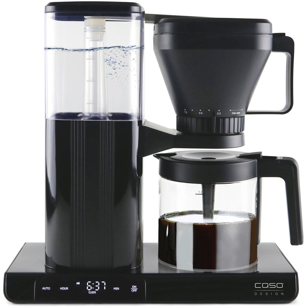 Caso Gourmet Gold Cup Drip Coffee Maker with Programmable Timer, 8 Cup Glass Carafe, and Single Cup Mode for Kitchen, Office, or Dorm Room in Black