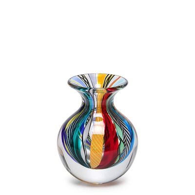 Ca D Oro Small Glass Vase Boho with Colored Canes Hand Blown Murano-Style Art Glass - Model N 3