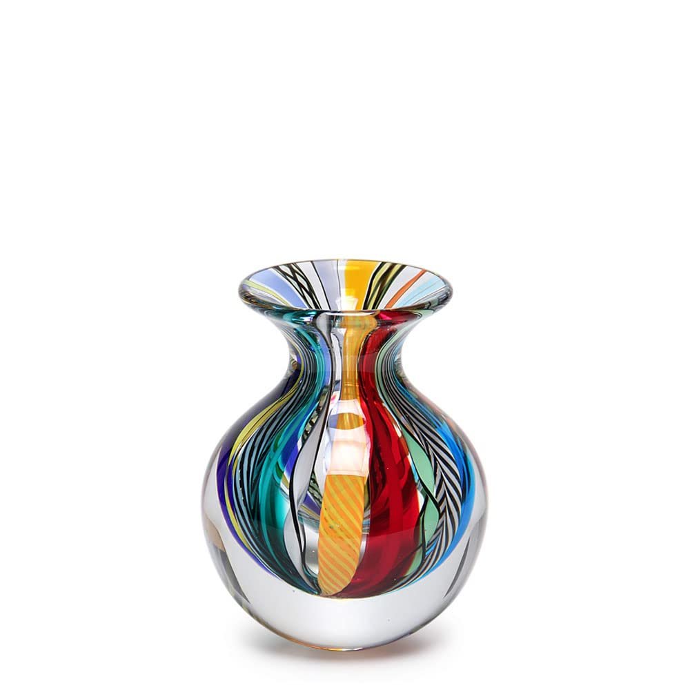 Ca D Oro Small Glass Vase Boho with Colored Canes Hand Blown Murano-Style Art Glass - Model N 3