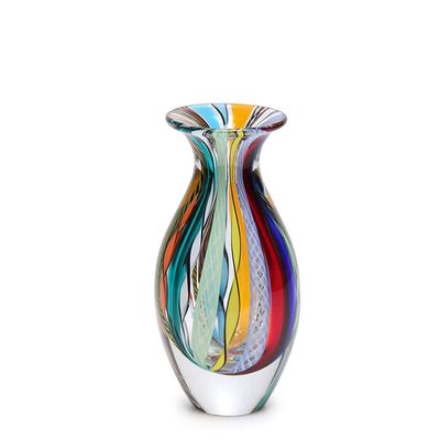 Ca D Oro Small Glass Vase Boho with Colored Canes Hand Blown Murano-Style Art Glass - Model N 2