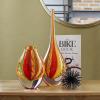 Ca D Oro Drop Glass Vase Boho with Red/Yellow Canes Hand Blown Murano-Style Art Glass - Model Low view 2