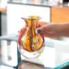 Ca D Oro Small Glass Vase Boho with Red/Yellow Canes Hand Blown Murano-Style Art Glass - Model N 3 view 4