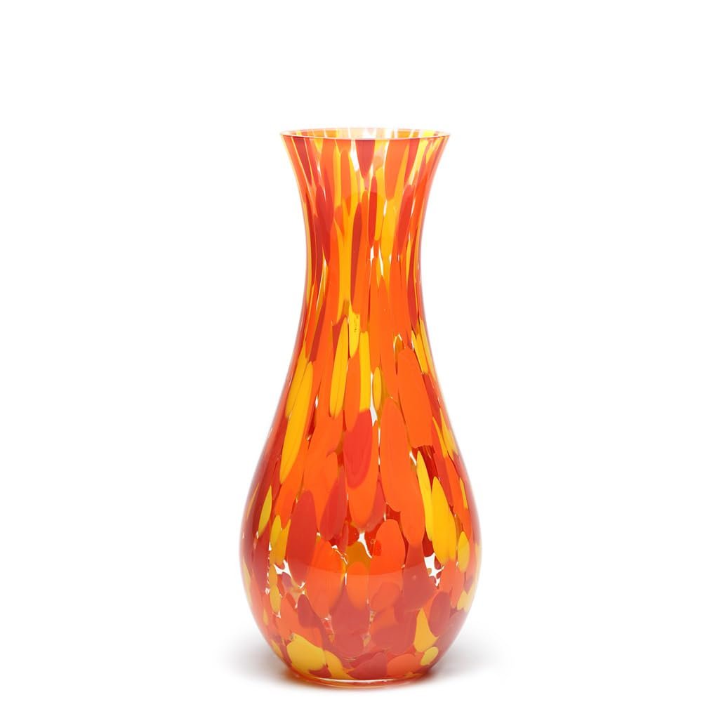 Ca D Oro Glass Vase Orange/Yellow Confetti Effect Hand Blown Murano-Style Art Glass for Flower, Room Decoration and Centerpiece - Model N 83