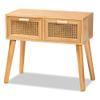 Baxton Studio Falan Mid-Century Modern Oak Brown Finished Wood 2-Drawer Console Table with Rattan view 1