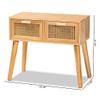 Baxton Studio Falan Mid-Century Modern Oak Brown Finished Wood 2-Drawer Console Table with Rattan view 3